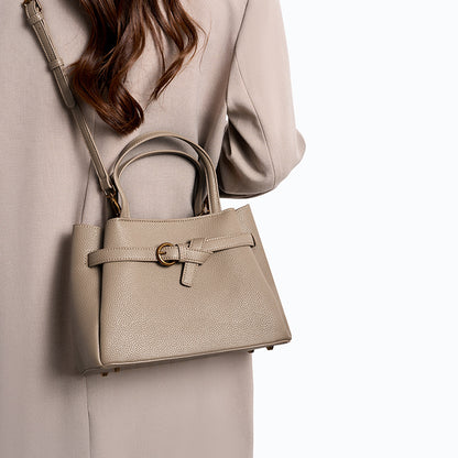 Leather Top Handle Handbag - Khaki - View 2