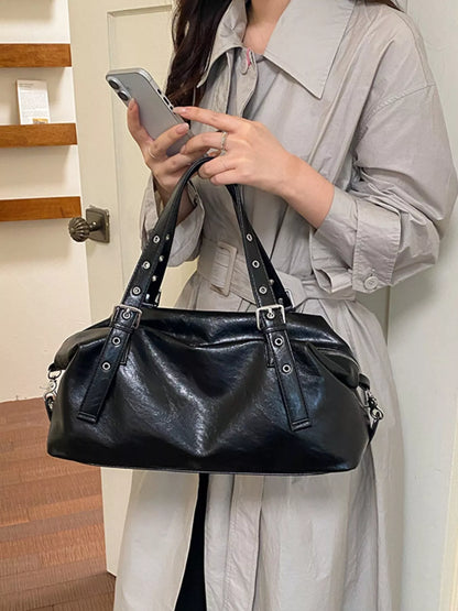 PU Leather Shoulder Bag - Black - View 6