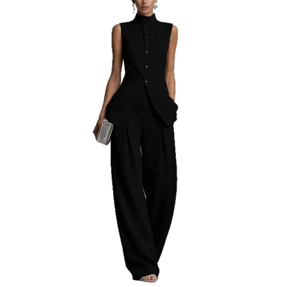 Solid color sleeveless pants set
