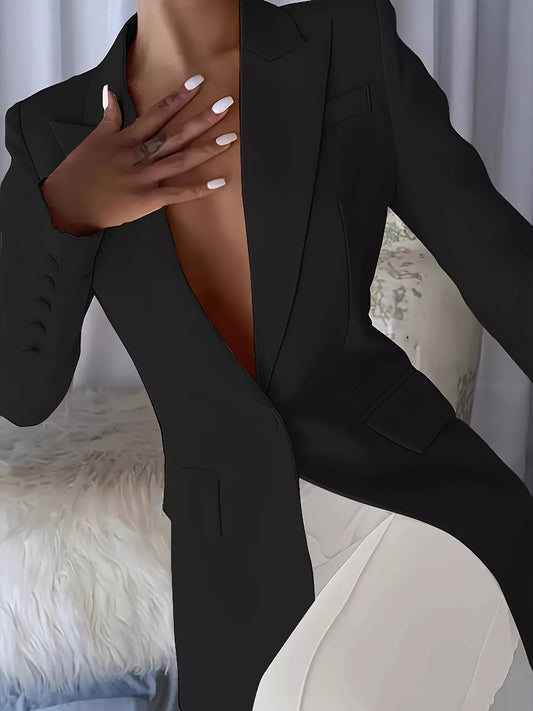Slim-Fit Lapel Collar Blazer - Black - View 2