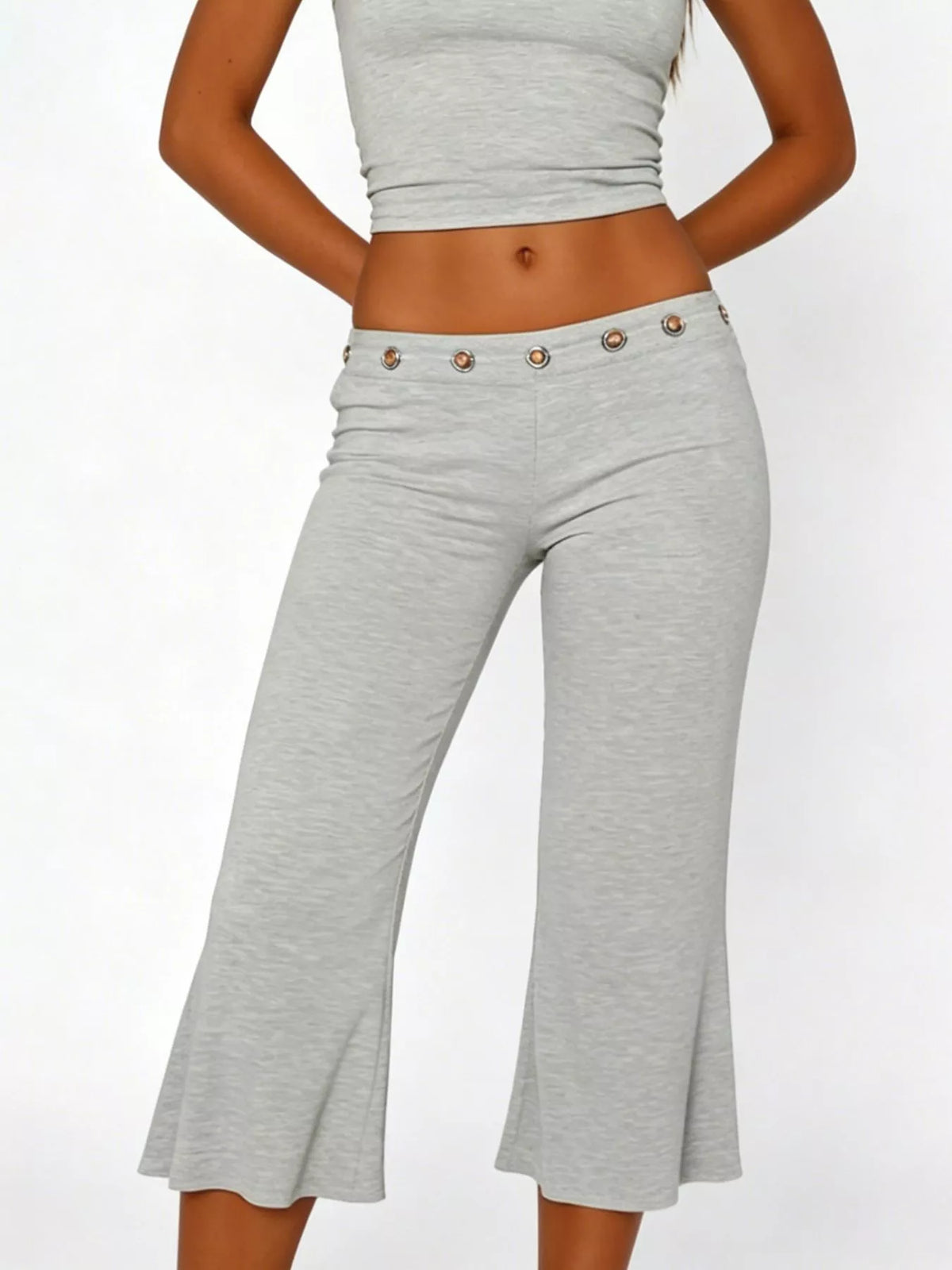 Mid Rise Capris Pants - Light Gray - View 21