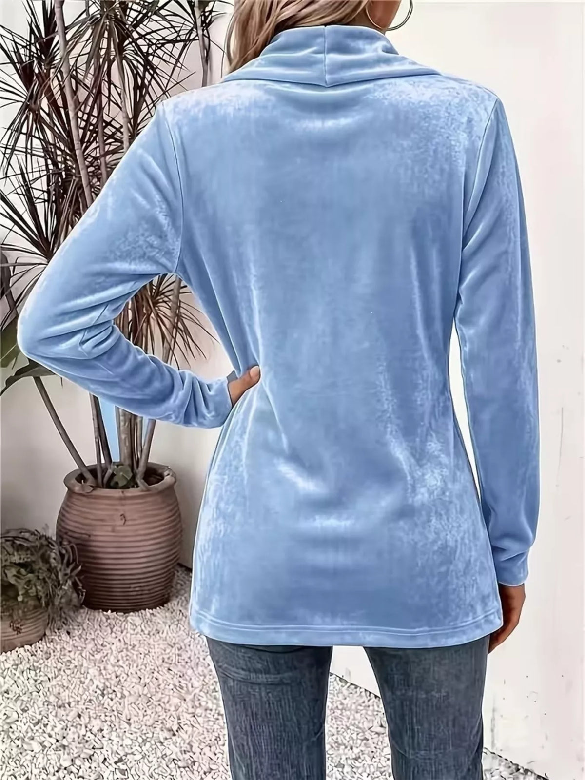 Full Size Velvet Open-Front Cardigan Plus Size - Sky Blue - View 2