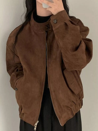 Stand Collar Zip Up Jacket - Brown-915 Original Quality With Lining - View 3
