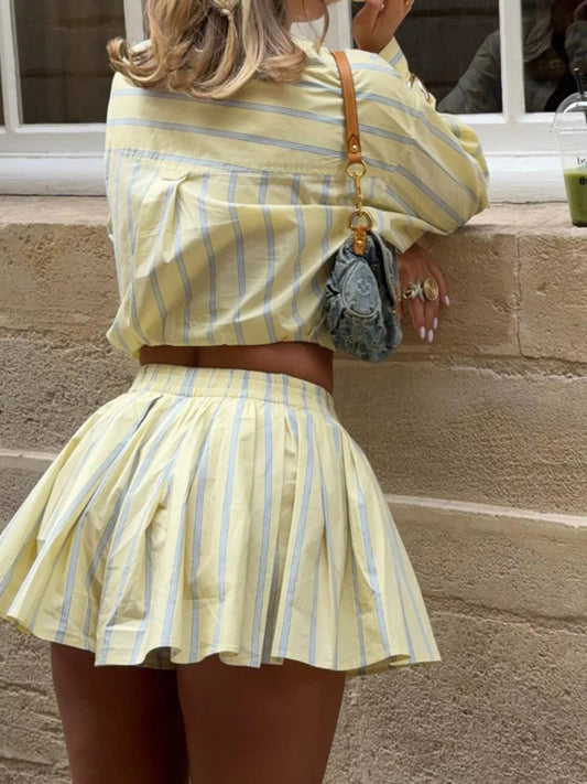 Striped Button Up Shirt and Shorts Set - product photo 2