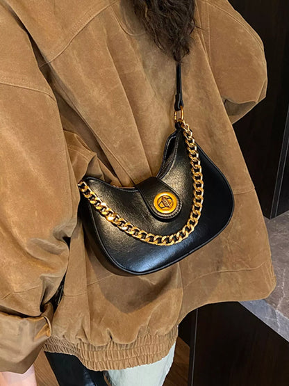 Chain Accent Shoulder Bag - Black - View 4