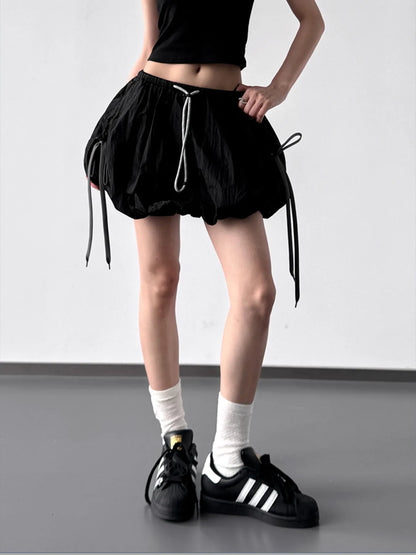Bubble Drawstring Casual Shorts - Black - View 3