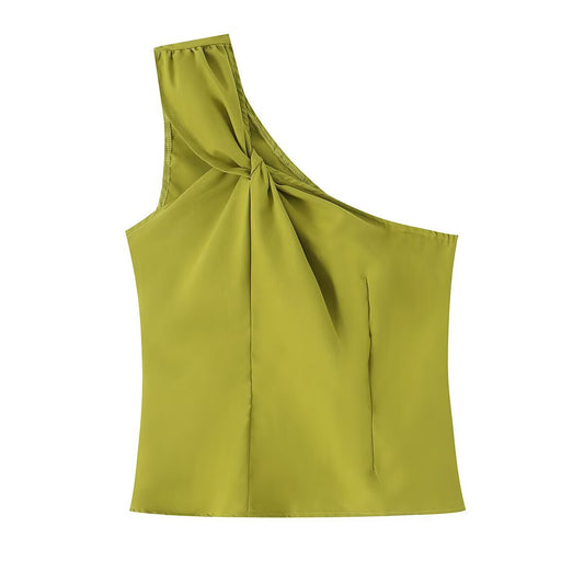 Spicy girl irregular one shoulder twisted pleated sleeveless top