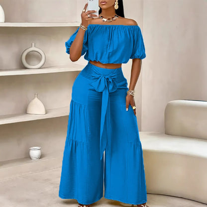 Women's Wide-Leg Trousers, Office High-Waist Solid Color Flare Tapered Pants with Belt, Casual Suit