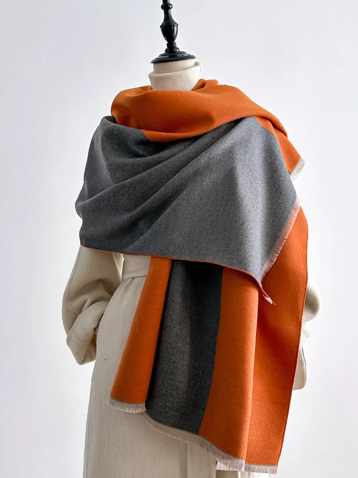 Two-Tone Raw Hem Scarf - Gray - View 12