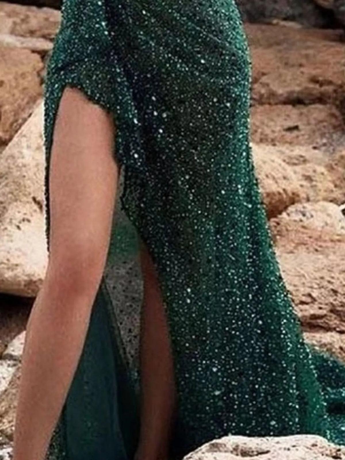 Full Size Sequin One-Shoulder High-Slit Evening Dress Plus Size - Green - View 2