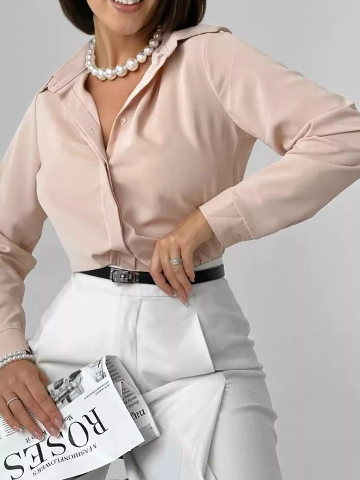 Button Up Long-Sleeve Shirt - Apricot - View 66