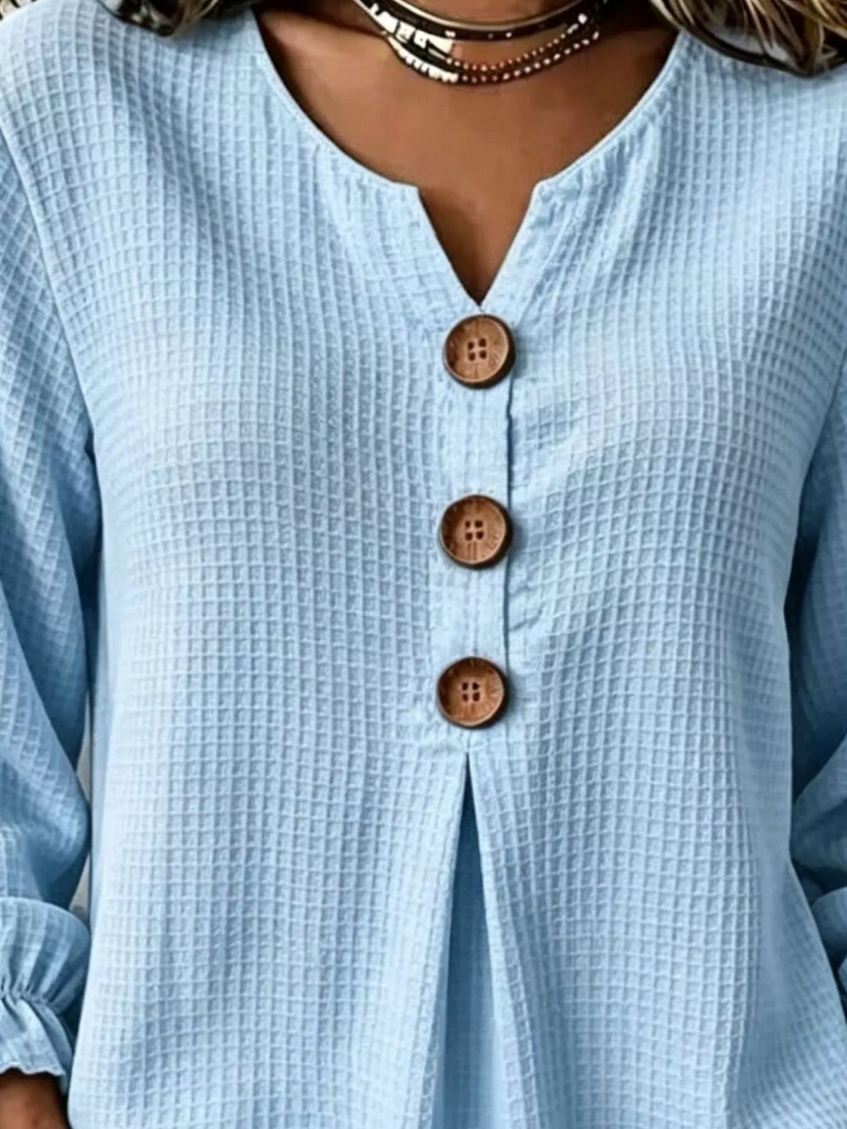 Waffle Knit Long Sleeve Top - Pastel  Blue - View 14