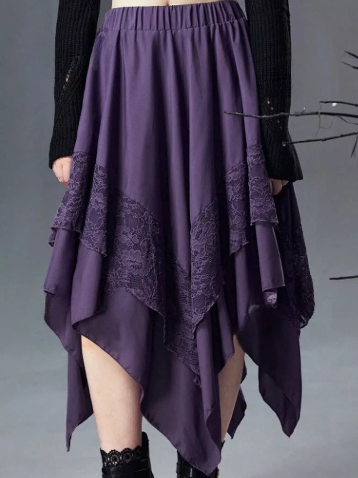 Full Size Asymmetrical Hem Lace Detail Skirt Plus Size - Purple - View 6