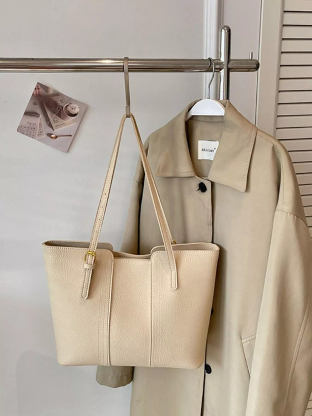 PU Leather Tote Bag - White - View 2