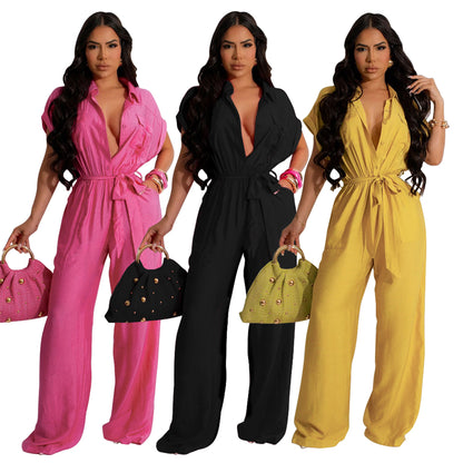 Collar short sleeved pants