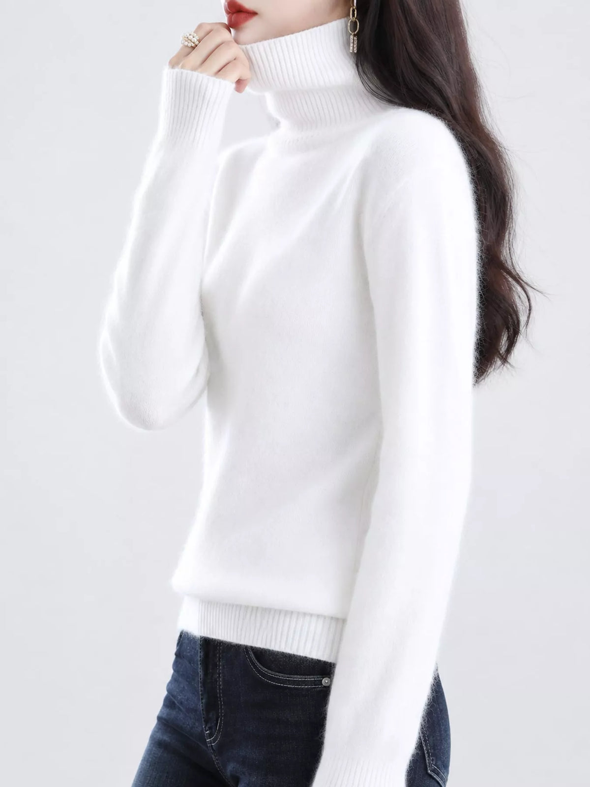 Full Size Turtleneck Long Sleeve Sweater Plus Size - White - View 17