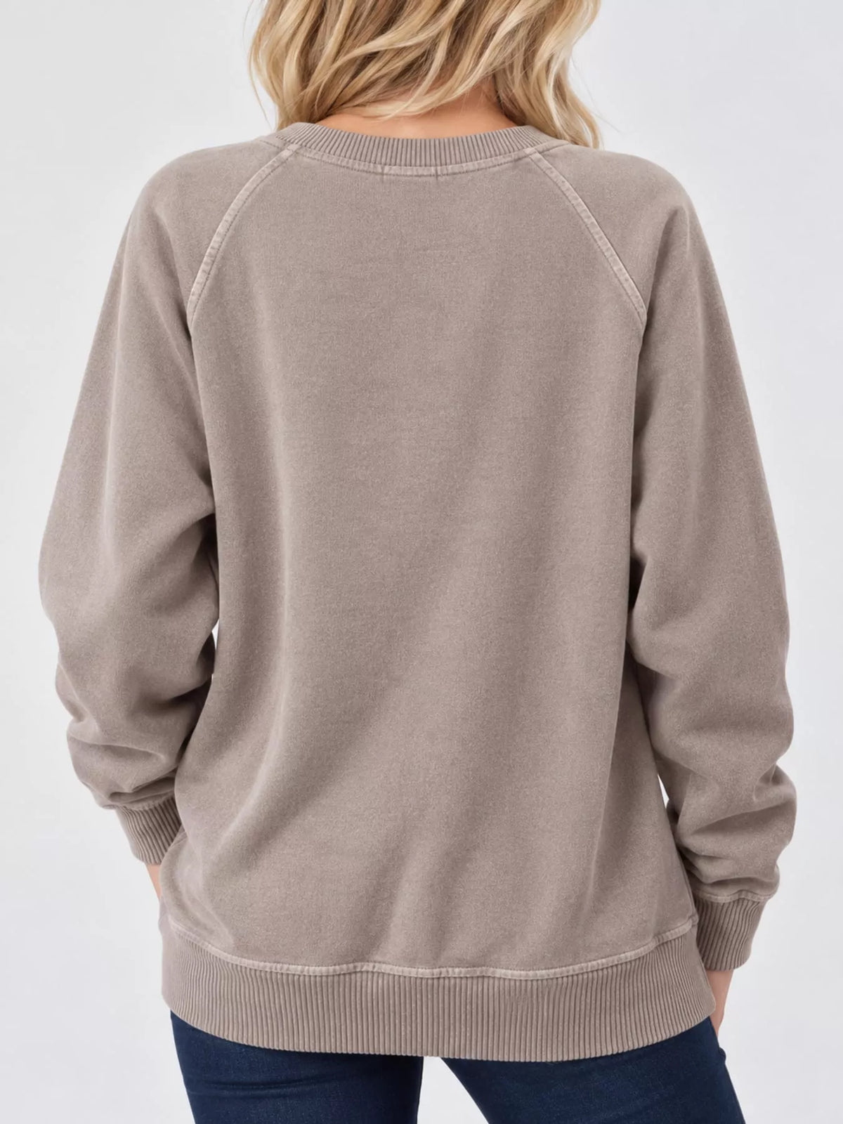 Crew Neck Raglan Sleeve Sweatshirt - Mocha - View 3
