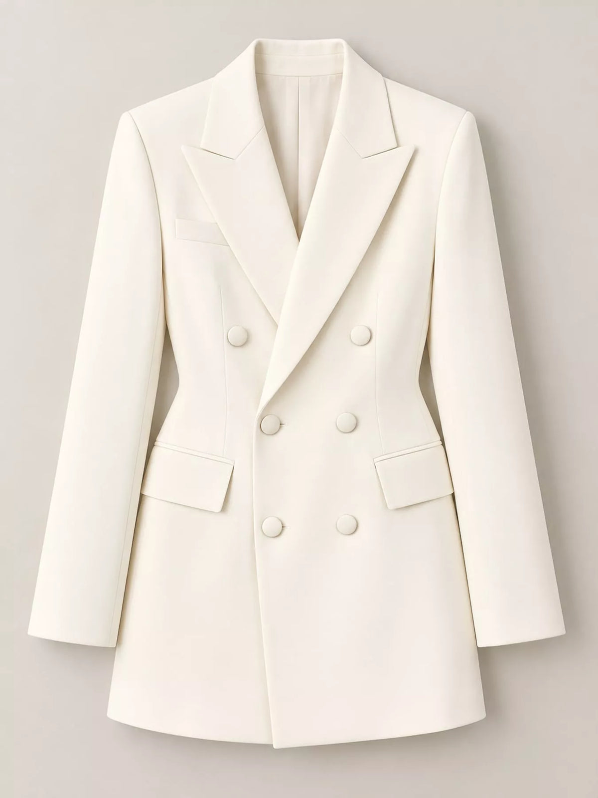 Full Size Double-Breasted Slim-Fit Blazer Plus Size - Off White - View 4