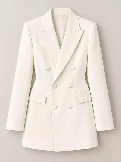 Full Size Double-Breasted Slim-Fit Blazer Plus Size - Off White - View 4