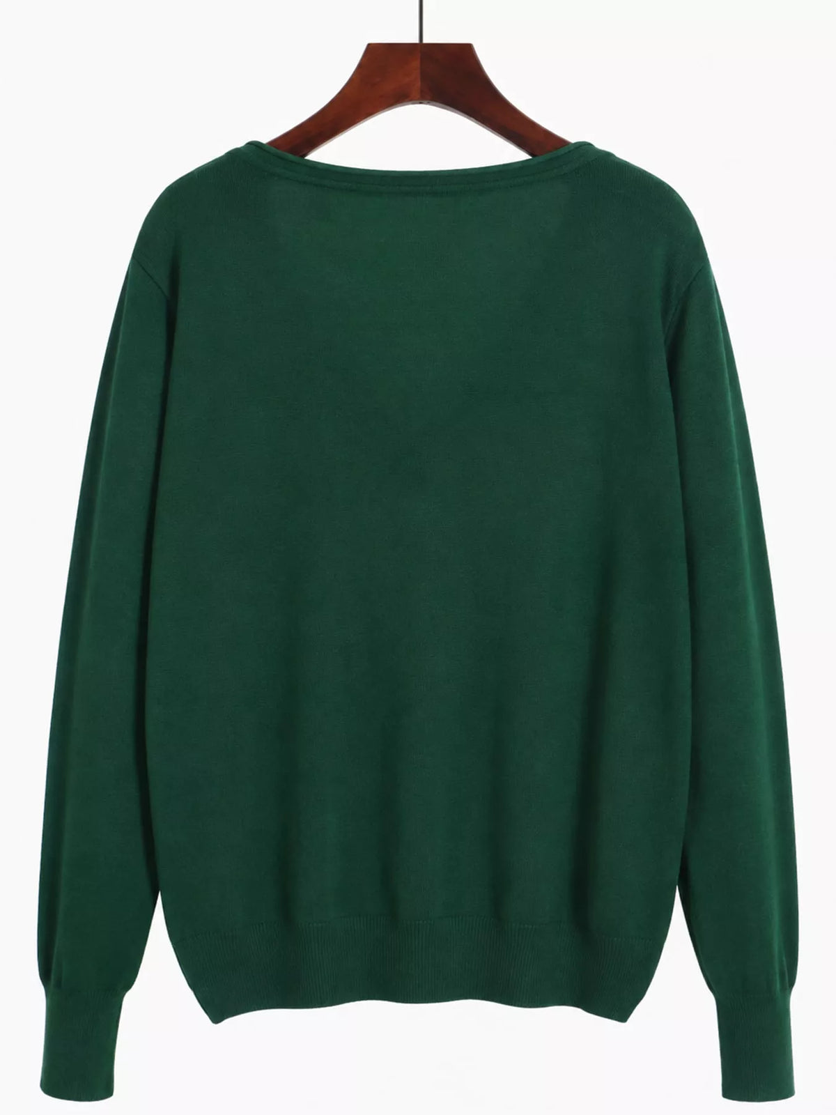 Classic V-Neck Button-Down Knit Cardigan - Dark Green - View 86