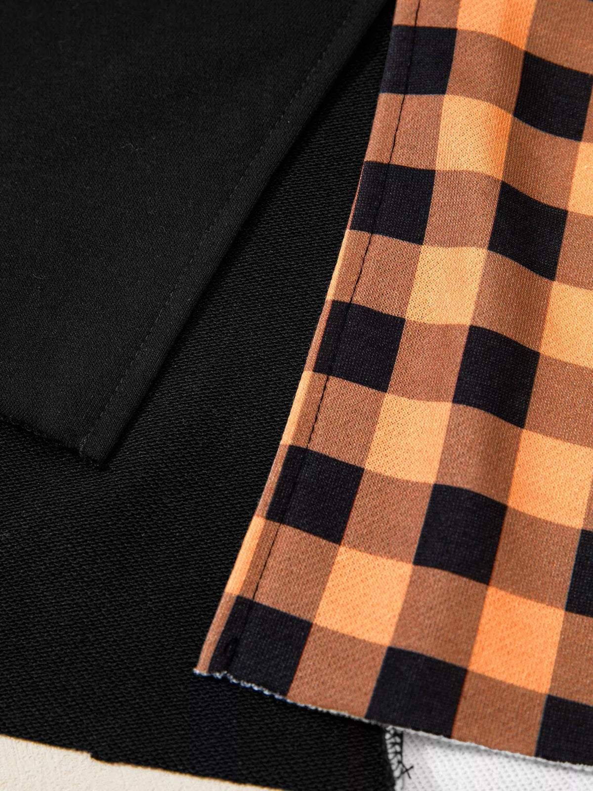 Patchwork Plaid Pumpkin Face Long Sleeve Top - Black - View 9