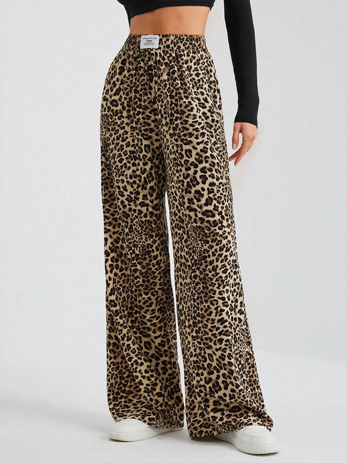 Full Size Leopard Print Wide Leg Pants Plus Size - Leopard - View 1