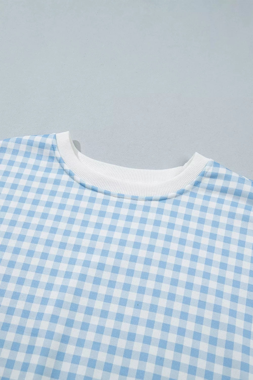 Gingham Long Sleeve Sweatshirt and Shorts Set - Light Blue - View 6