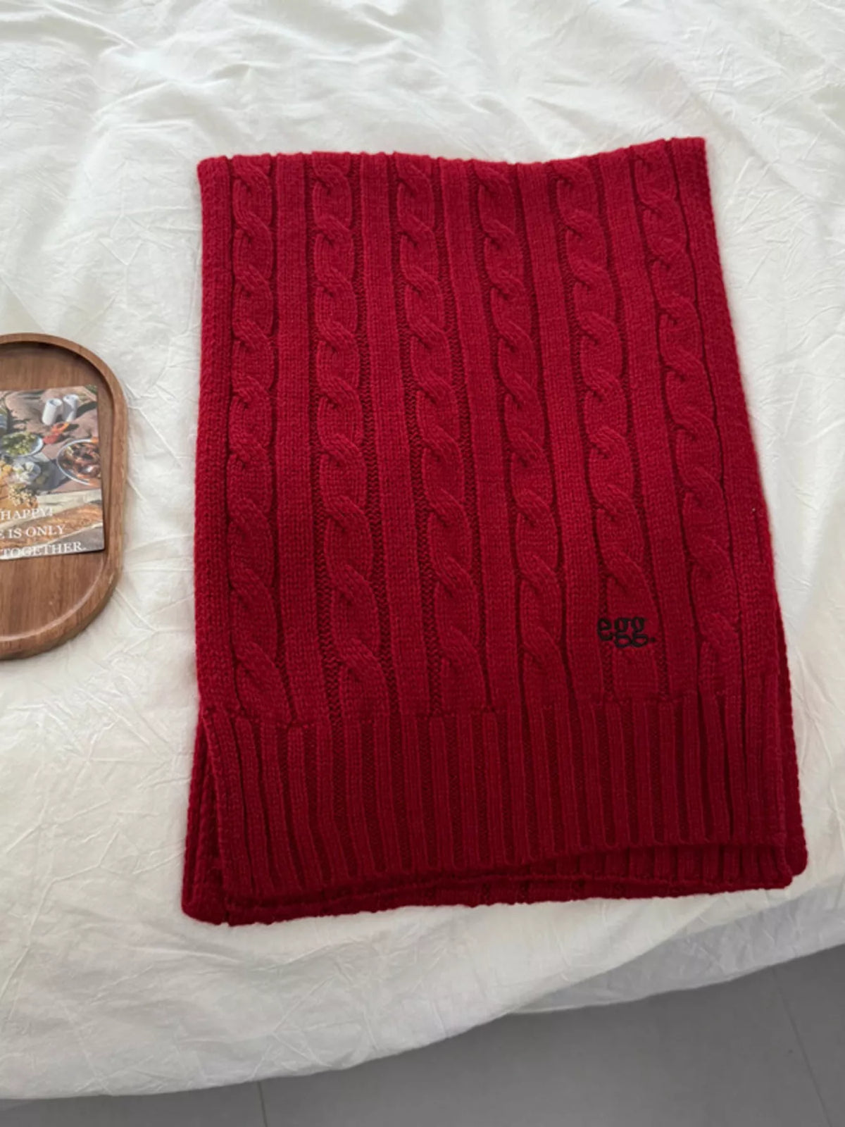 Ribbed Knitted Winter Scarf - Red - View 13