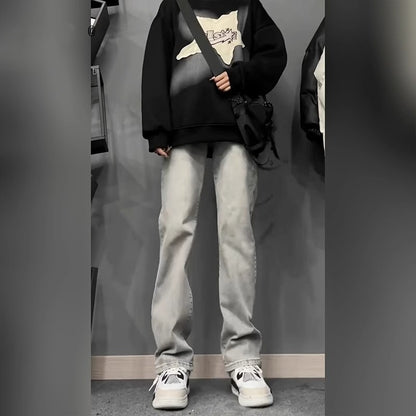 Cleanfit Smoke Gray Jeans Men  Slim Fit Straight Leg Slightly Flared Pants Vintage Vibe Casual Pants