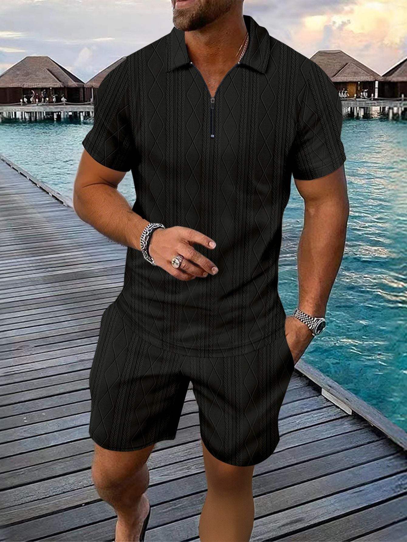 Men's polo shirt casual short sleeved shorts sports suit