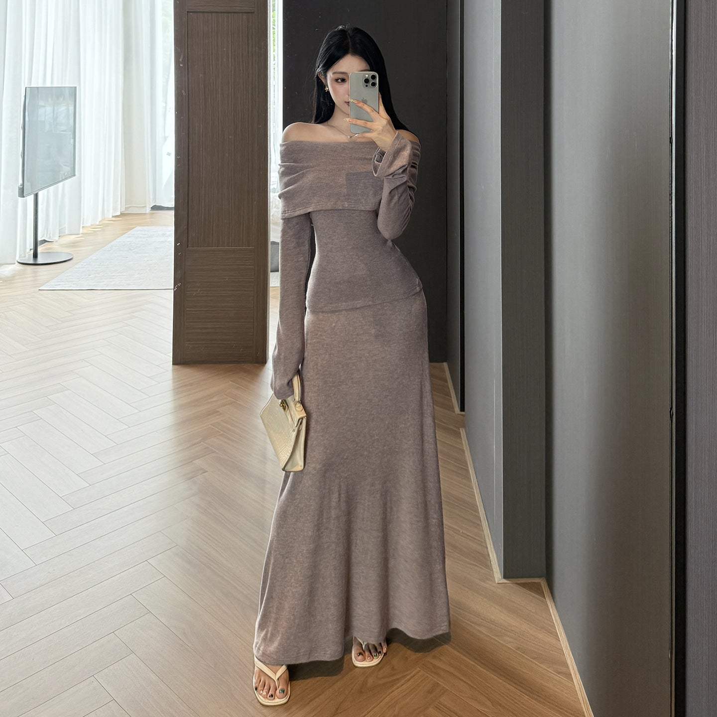 One shoulder knitted suit women's autumn and winter dress
