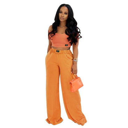 Waist up U-neck wide leg pants set