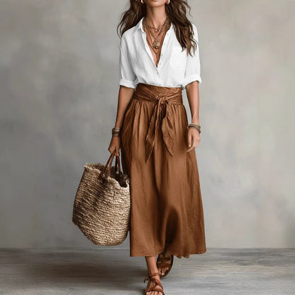 Two piece set of contrasting women's skirts and shirts