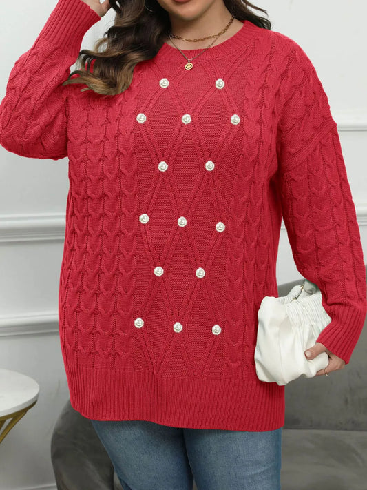 Plus Size Cable Knit Dropped Shoulder Sweater - All Colors - View 2