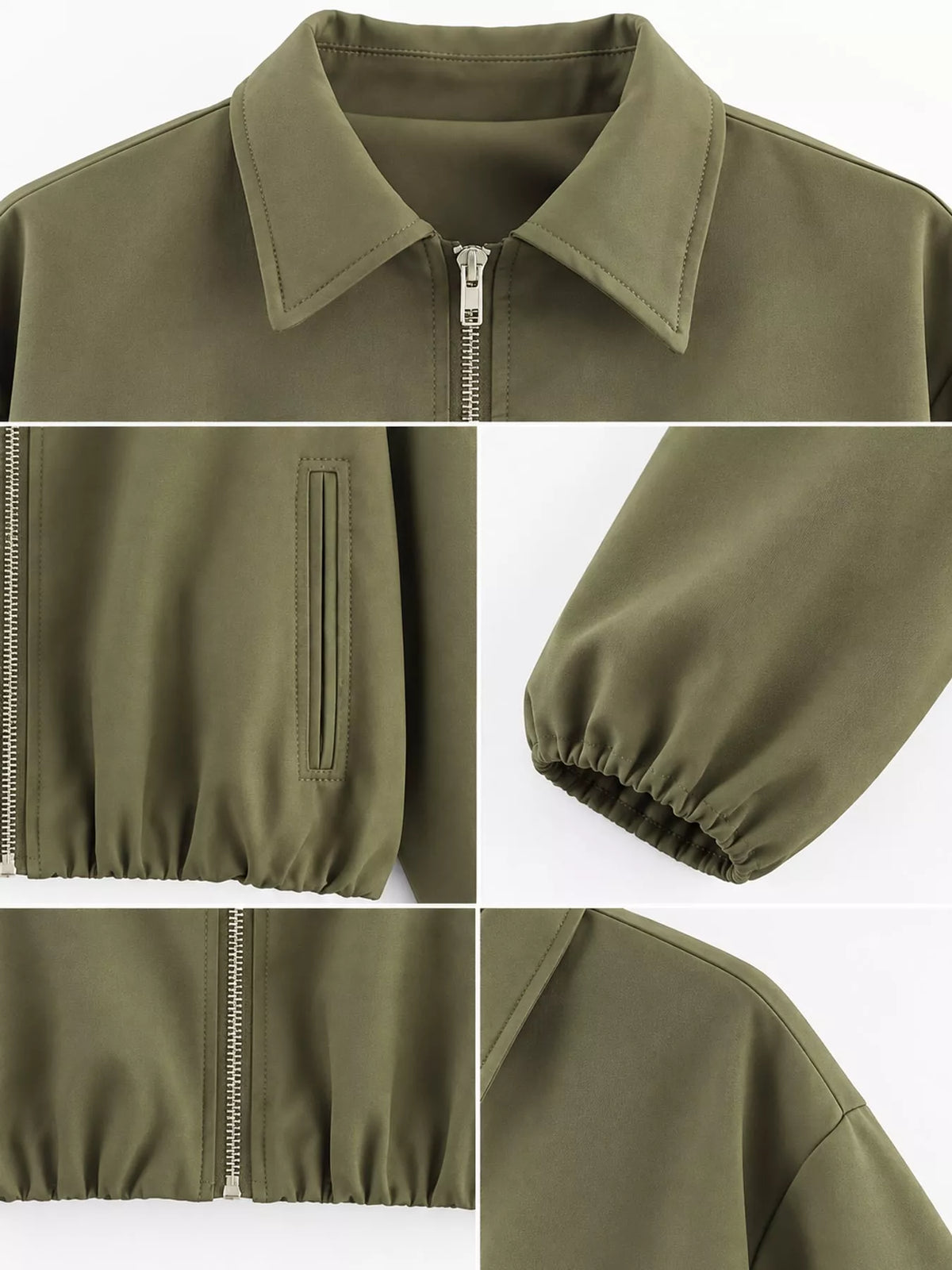 Cropped Zip-Up Jacket - Green - View 17