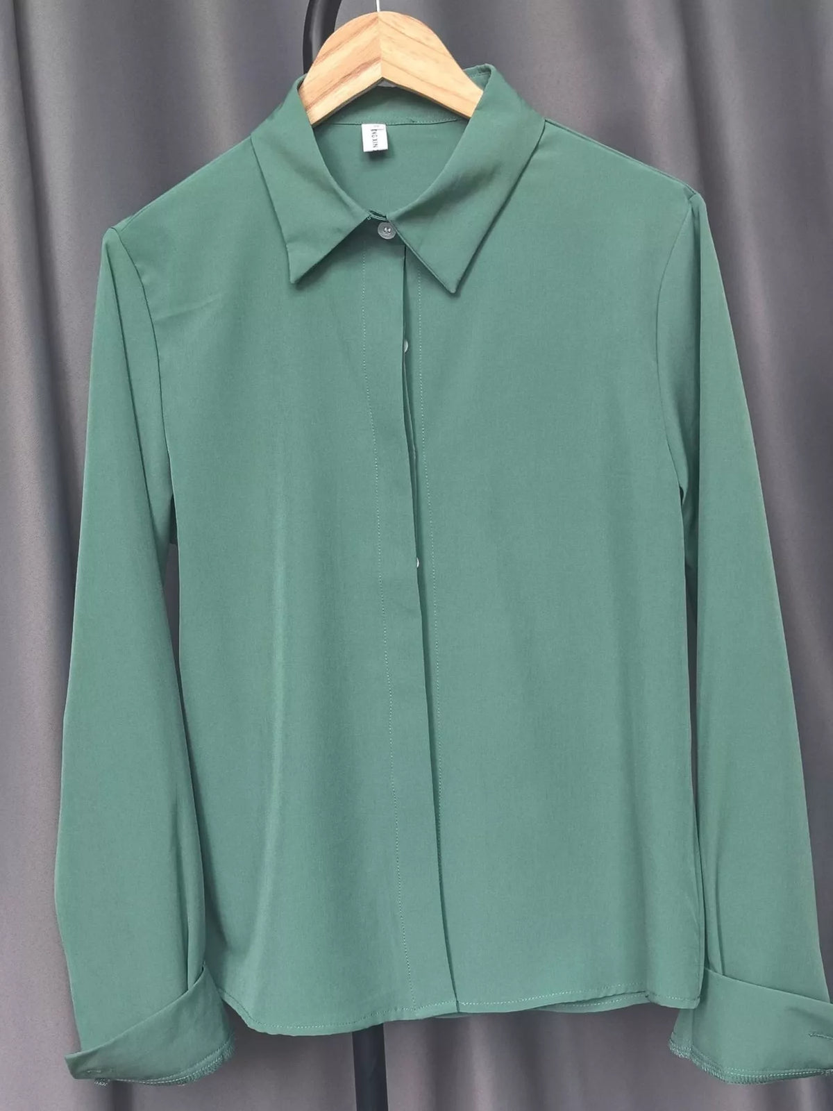 Button Up Long-Sleeve Shirt - Grass Green - View 89
