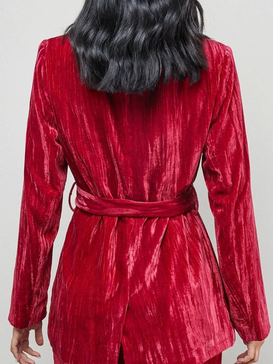 Velvet Lapel Collar Blazer & Pants Set - product photo 2