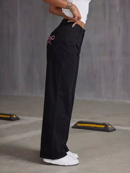 High-Waisted Wide-Leg Jeans - Black - View 2