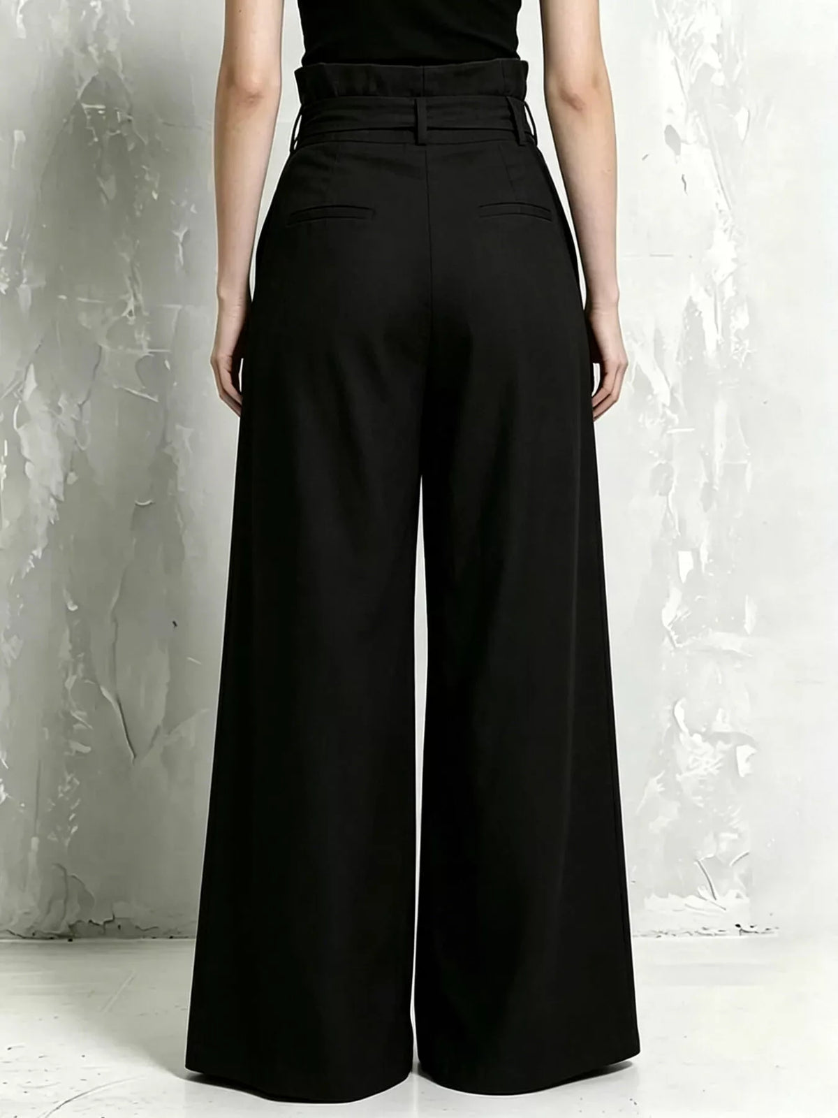 Full Size Wide-Leg Paperbag Waist Pants Plus Size - Black - View 4