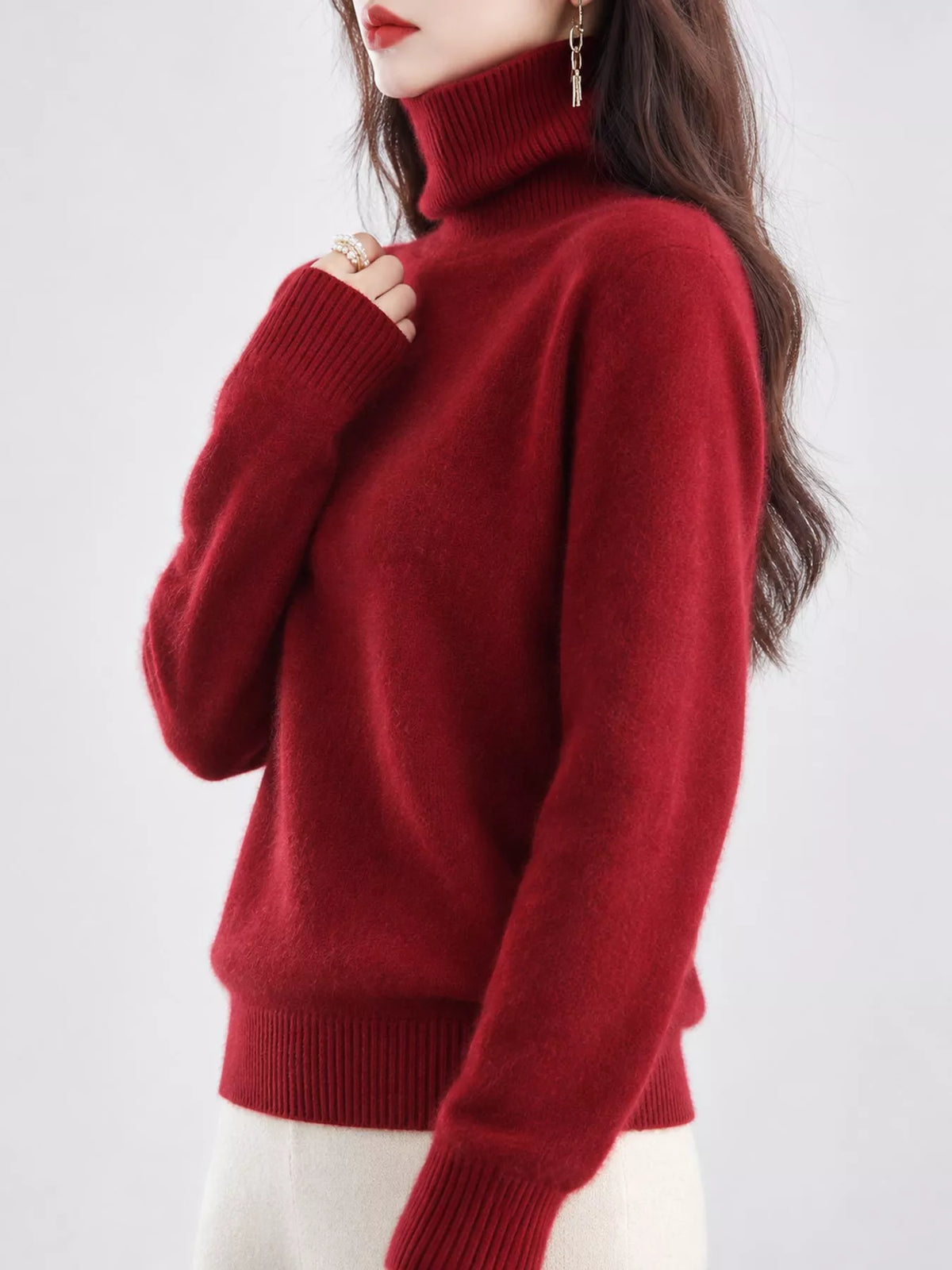 Full Size Turtleneck Long Sleeve Sweater Plus Size - Rust Red - View 93