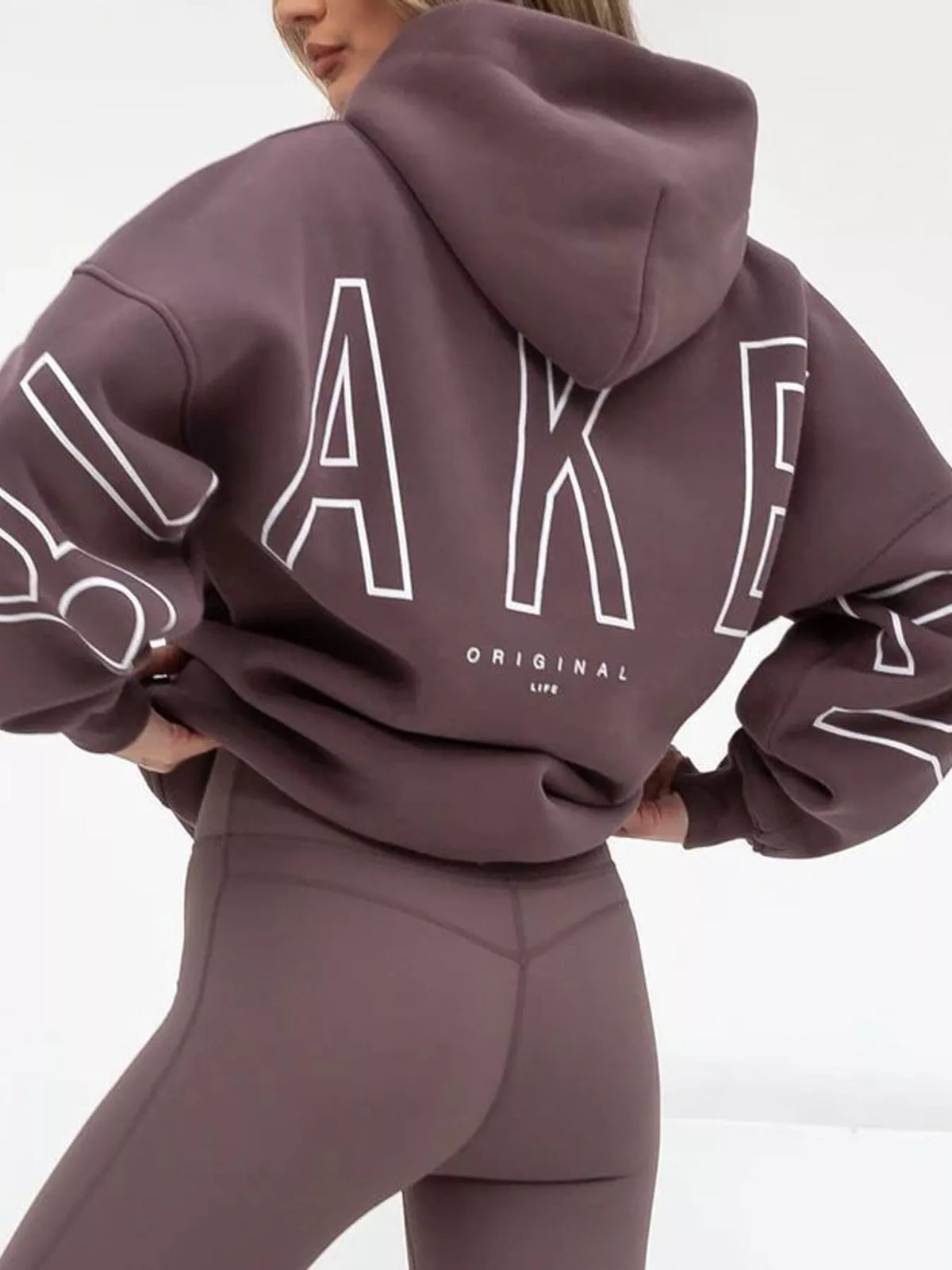 Letter Back Hoodie with Kangaroo Pocket - Brick Red - View 21