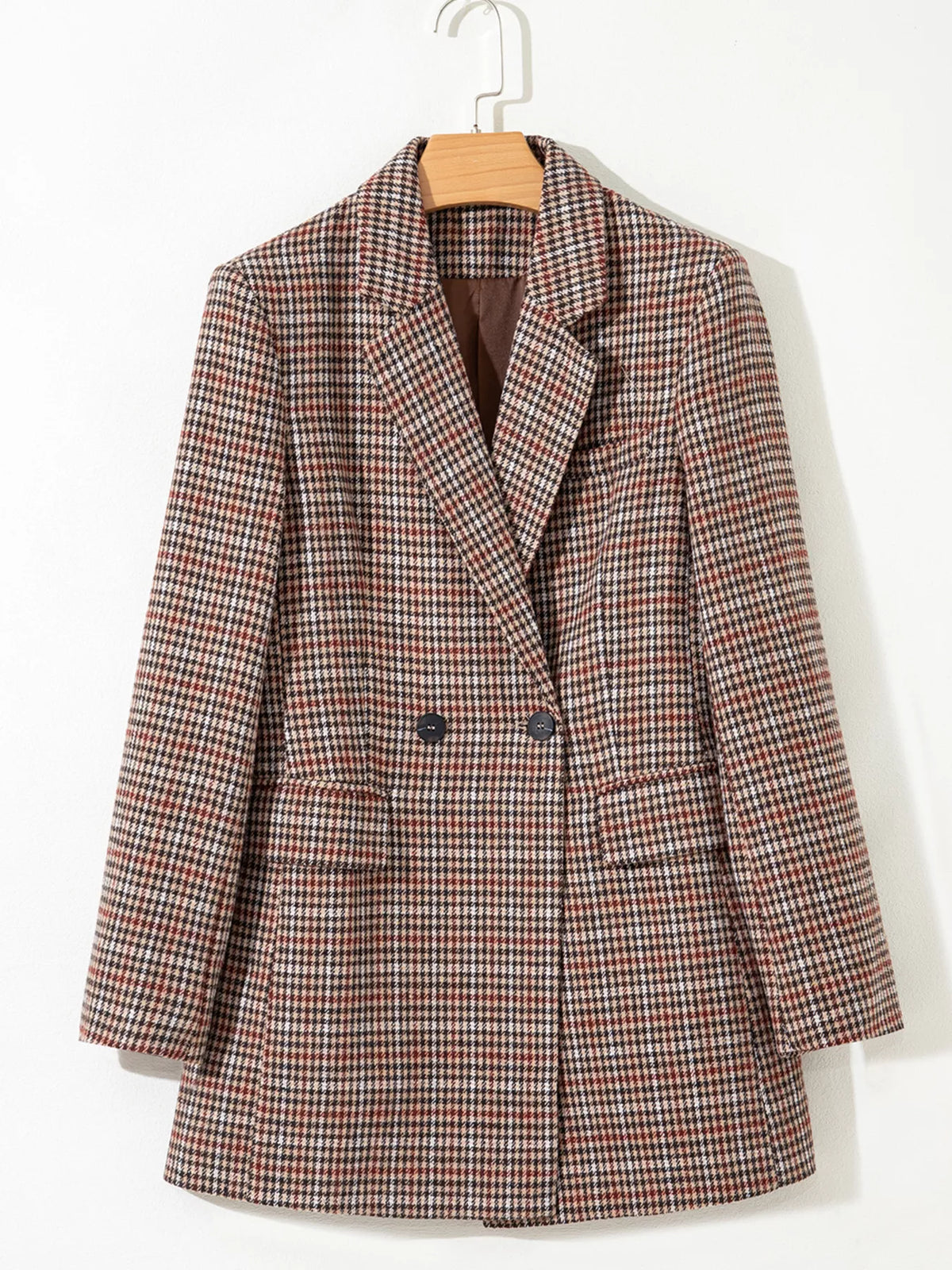 Houndstooth Lapel Collar Blazer - Camel - View 6