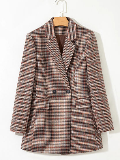 Houndstooth Lapel Collar Blazer - Camel - View 6