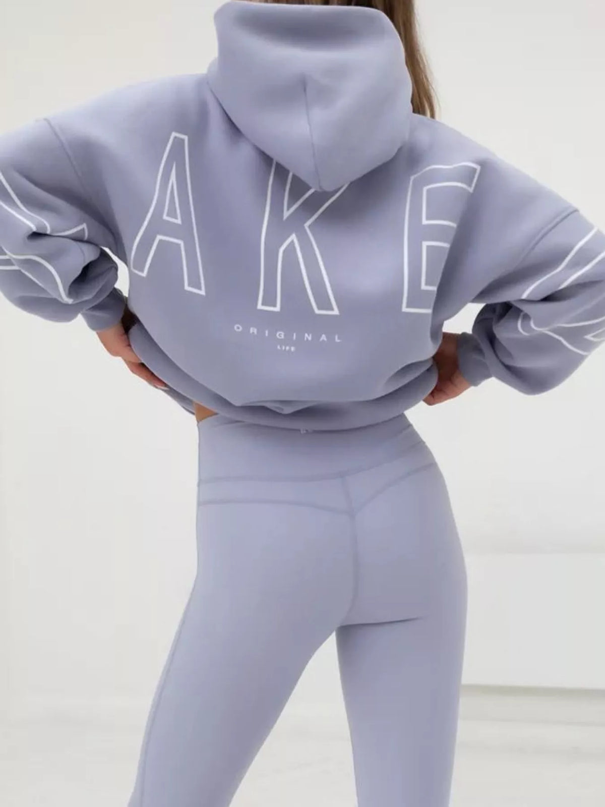 Letter Back Hoodie with Kangaroo Pocket - Lavender - View 17