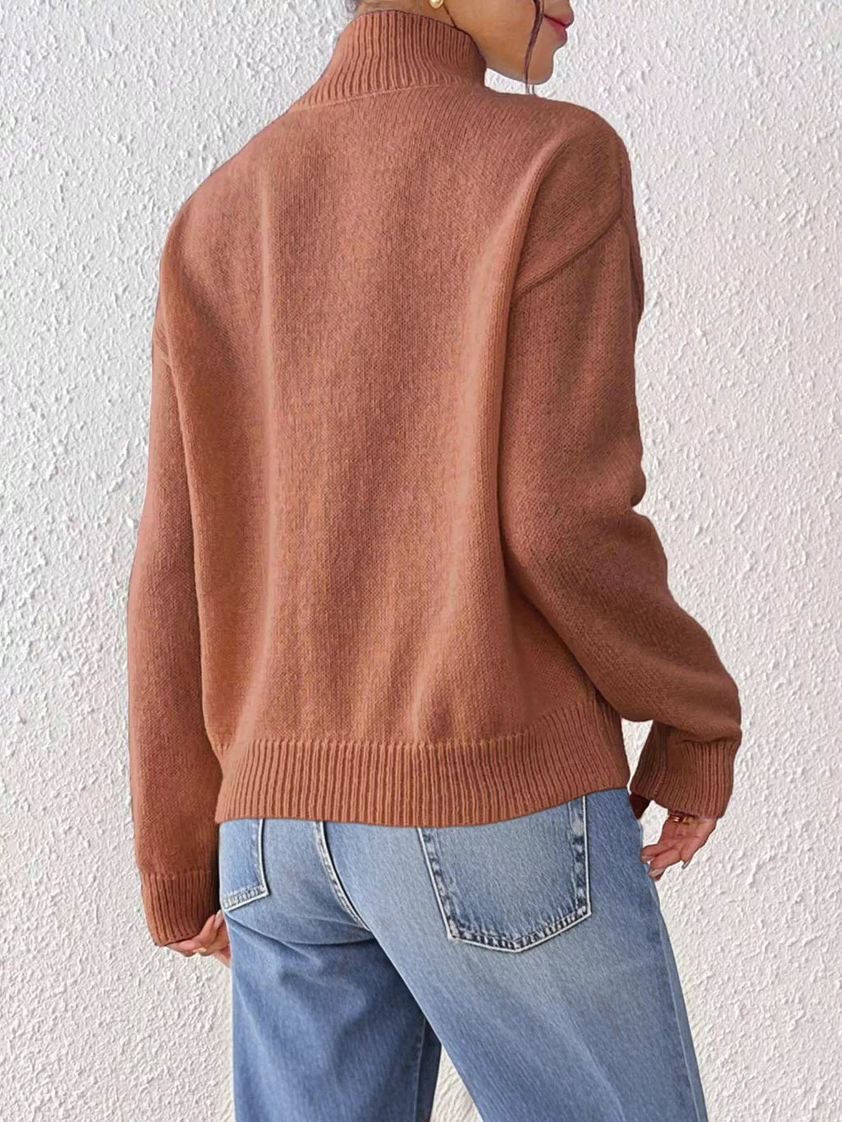 Center Seam Detail Turtleneck Sweater - Caramel - View 5