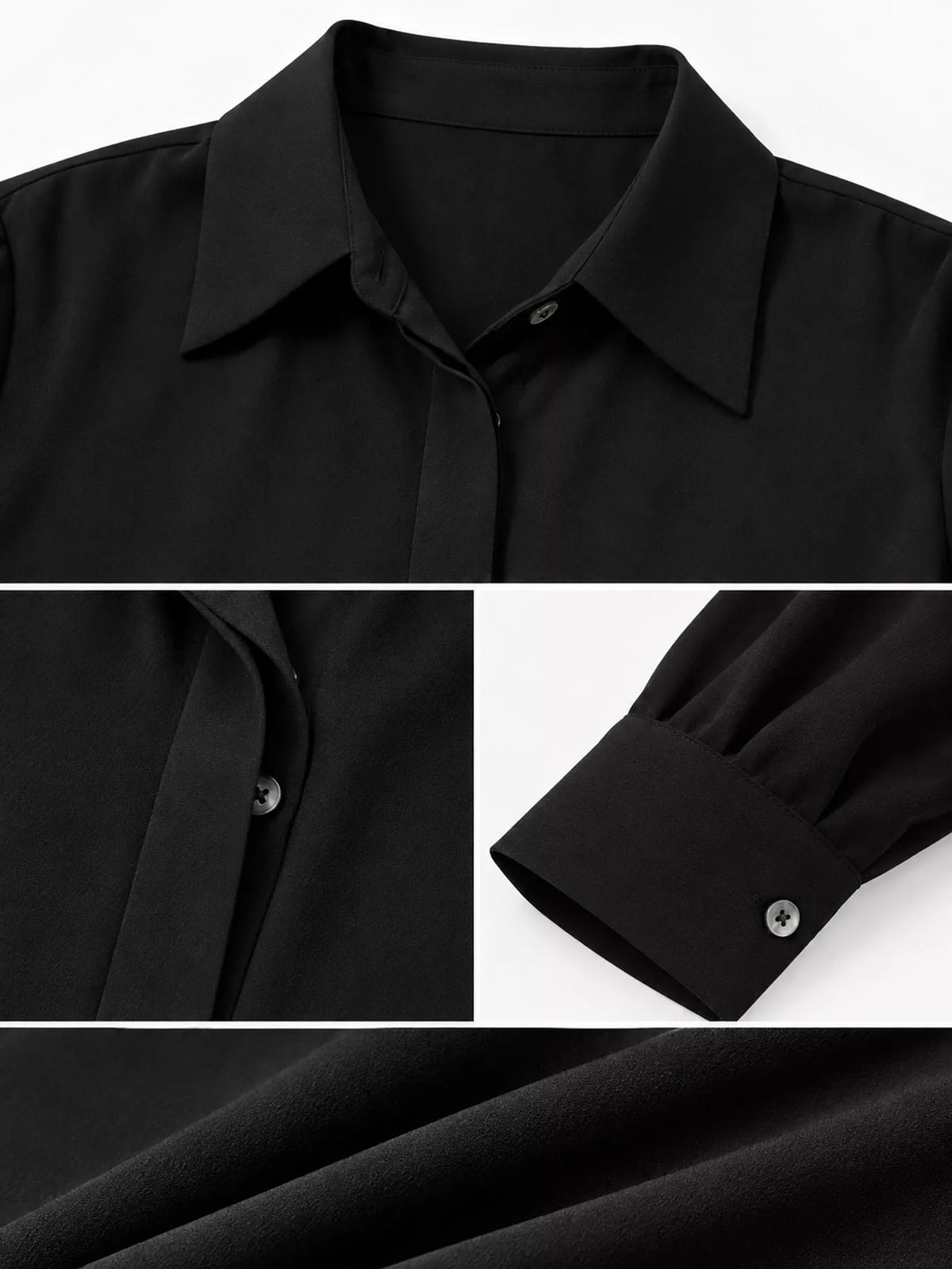Button Up Long-Sleeve Shirt - Black - View 47