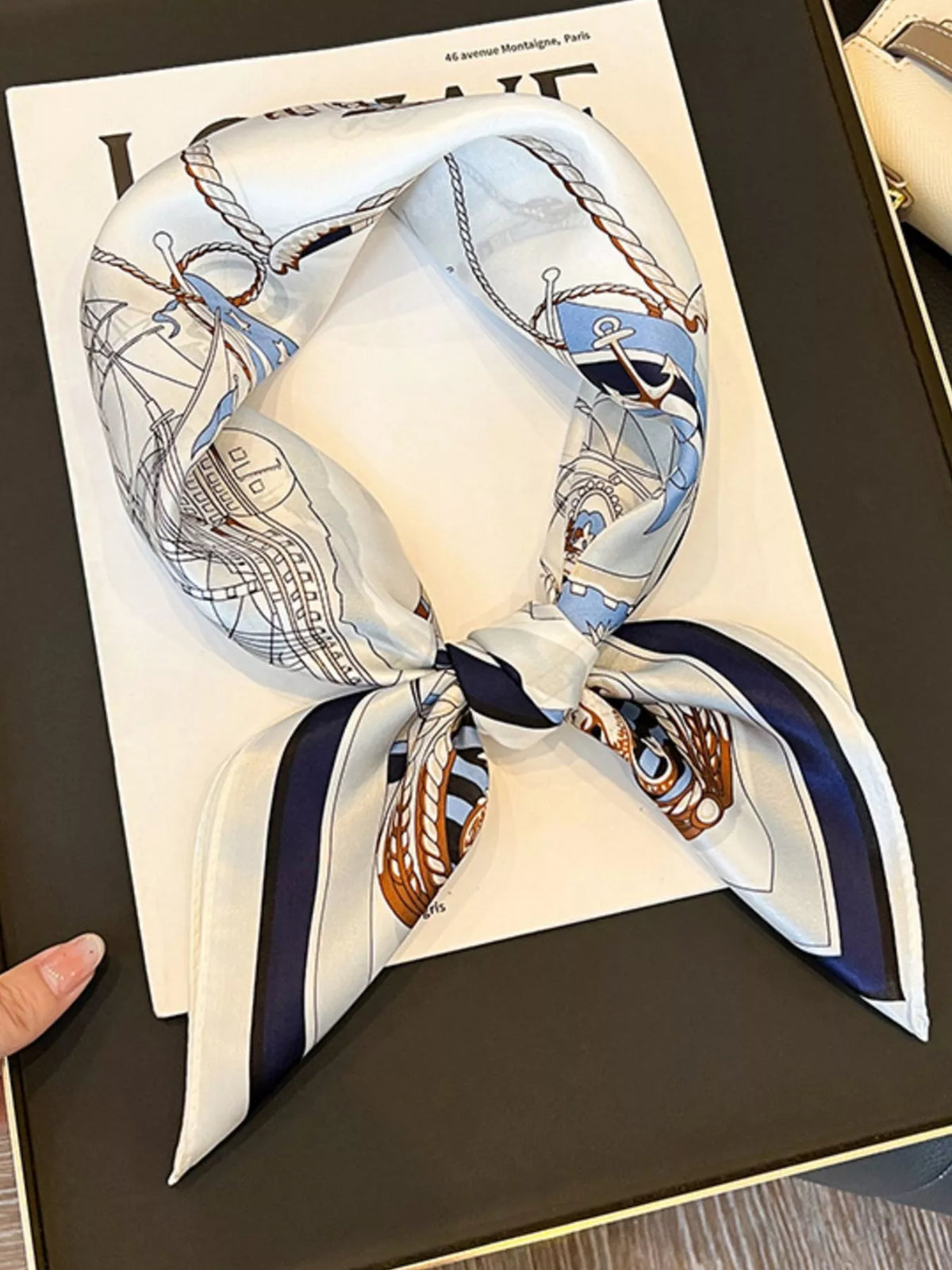 Nautical Print Silk Square Scarf - Ivory - View 1