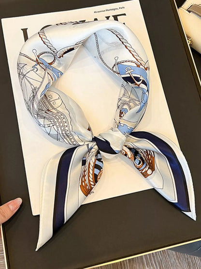 Nautical Print Silk Square Scarf - Ivory - View 1