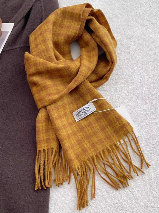 Classic Plaid Fringe Scarf - Yellow - View 2