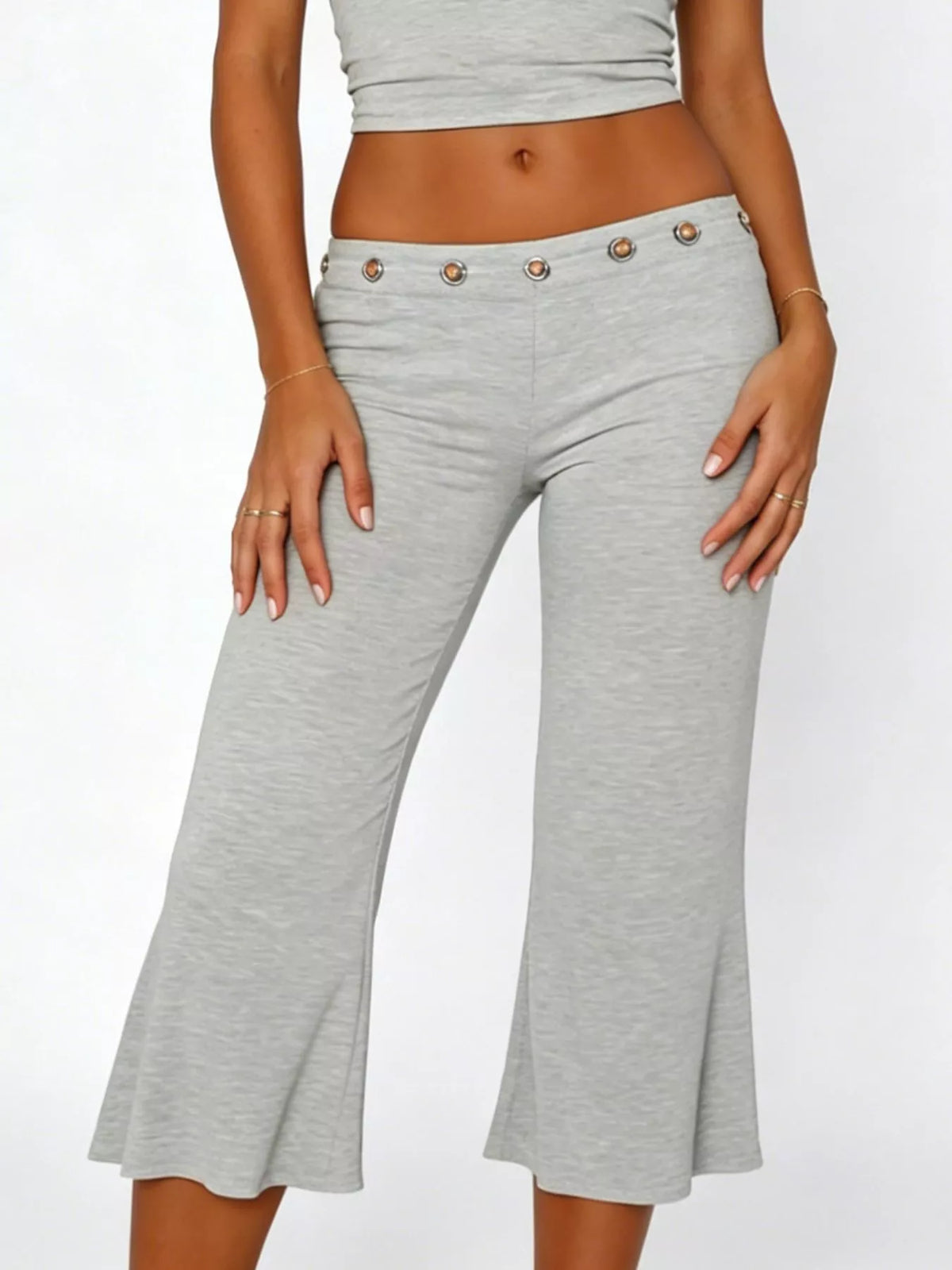 Mid Rise Capris Pants - Light Gray - View 19